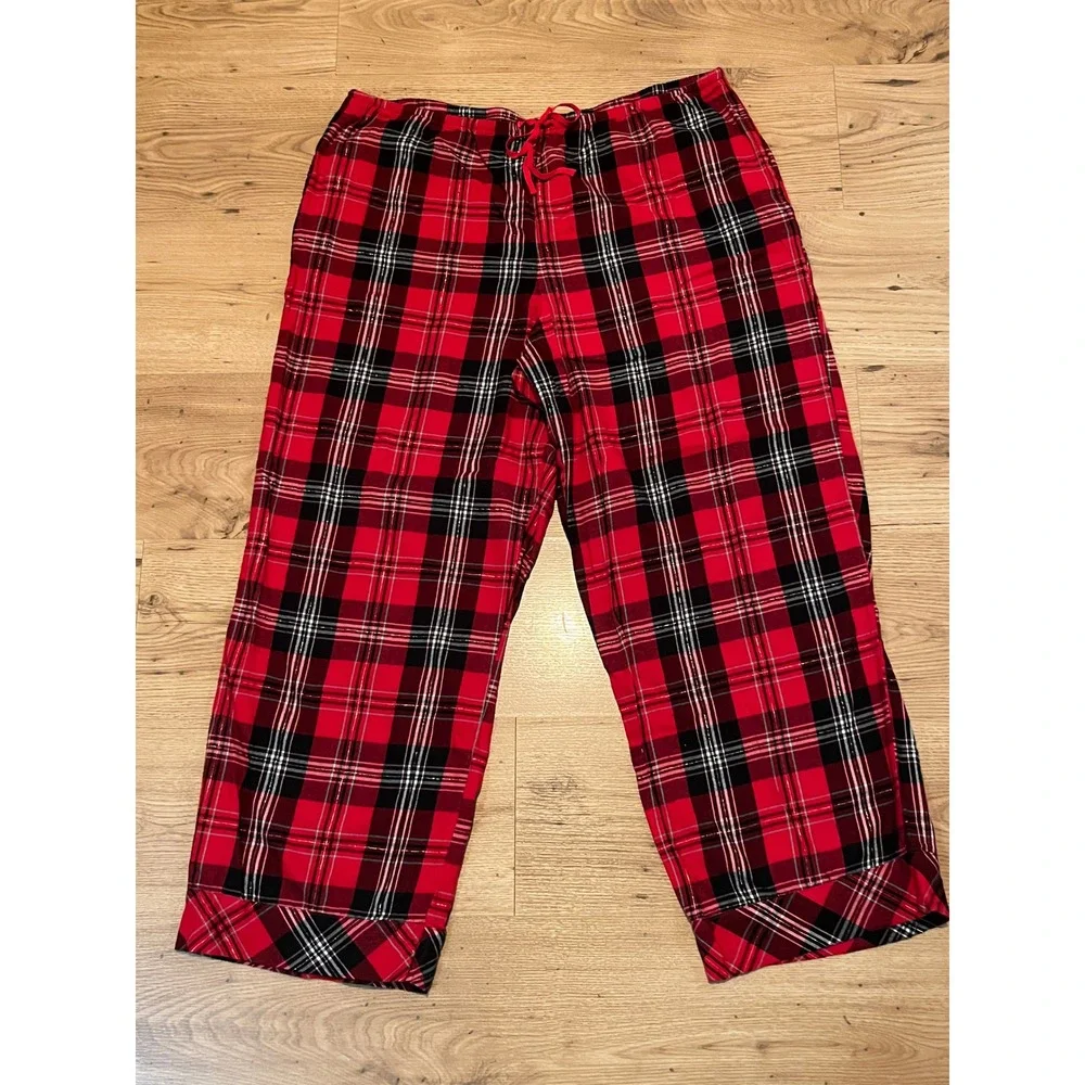 Victoria's Secret Pajamas Women XL Short Red Plaid 2 Piece Set Metallic Sparkle